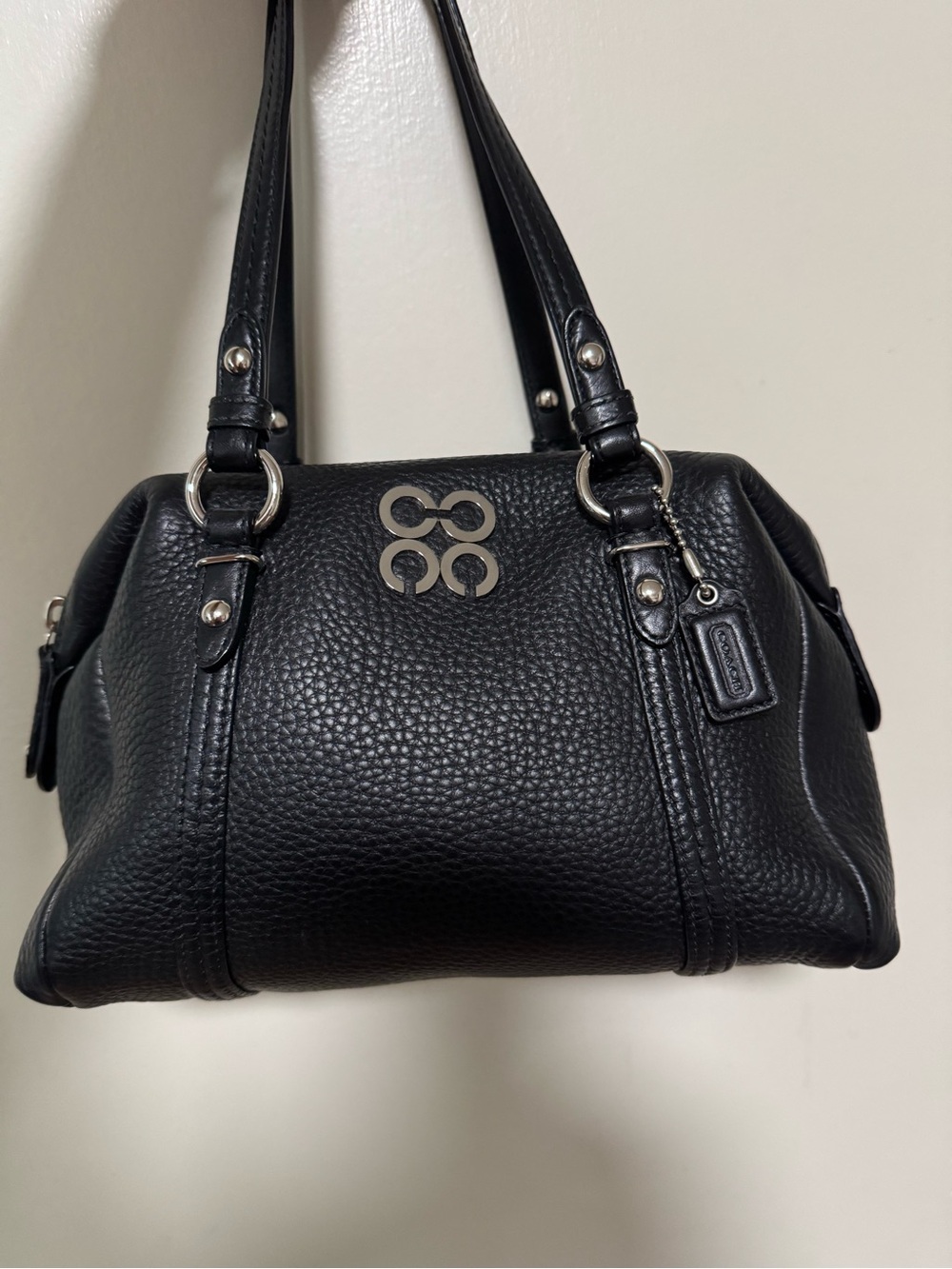 Coach Black Pebbled Leather Shoulder Bag with Silver Hardware
